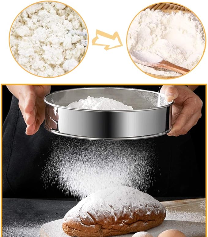 2 Pack Flour Sifter,Stainless Steel Fine Mesh Strainers Flour Sieve,60 Mesh Round Sifter for Baking Cake Bread (6-Inch and 8-Inch)