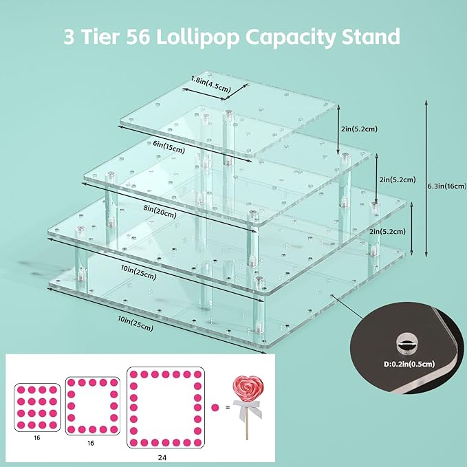 Clear Cake Pop Stand Lollipop Stand Display Cake Pop Holder Tower Acrylic 56 Hole 3 Tiered Candy Tree Holder Popcake Stands for Party Decorating Wedding Events Supplies