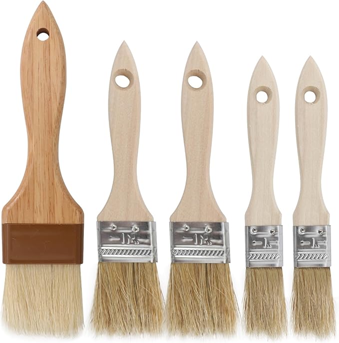 5-Pack Basting Brush for Cooking, Food Brushs, Pastry Brush for Baking, Durable Natural Bristles, No Shedding, Wooden Handle, for Barbecue, Sauces, Butter, Egg Wash, Marinades