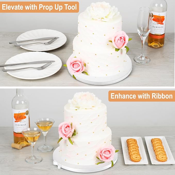 Sleek Cake Board Drum 8, 10 & 12 Inch (3 Sizes, 12 Pack Total) | Free Prop Up Tool | 1/2" Thick Cake Board Rounds | Sturdy & Greaseproof Cake Circle For Presenting Heavy/Tiered Cakes