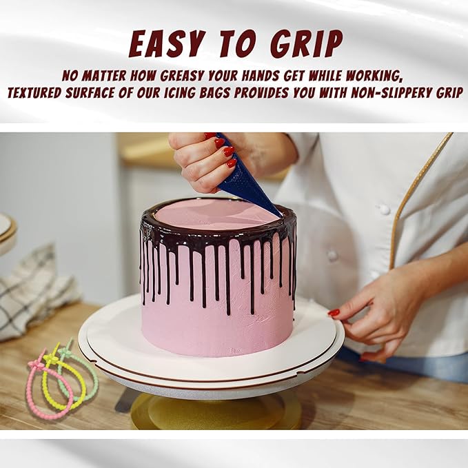 FantasyDay Disposable Large Piping Bags, 50Pcs 20 Inch Anti-Burst Pastry Bags Extra Thick Cake Decorating Bag with 6 Bag Ties- Tipless Icing Piping Bag for Cream Frosting Cookie Decoration Supplies