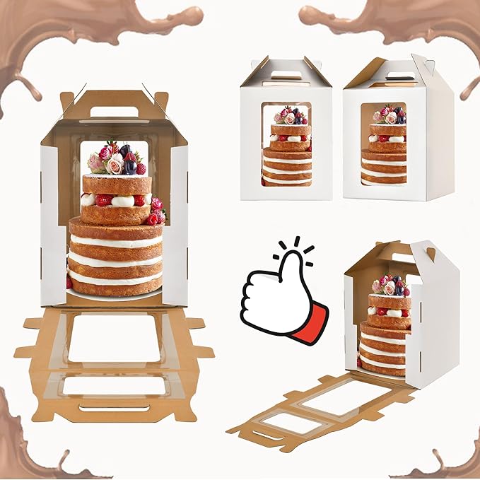 XININSUN 10inch Tall Cake Boxes with windows,10x10x12 Tall Cake Carrier, Tiered Cake Box, Layer Cake Box, large cake box,Ideal for 10" & 12" Tiered Cakes (2 Pack-White)