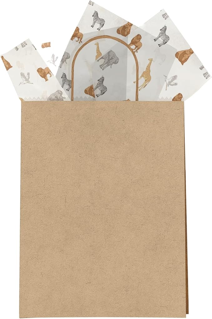 Pro Supply Global Safari Animals Printed Tissue Paper for Gift Bags or Boxes and Wrapping - Baby Shower Bulk Decorative Art Tissue Paper for Packaging and Gifting | 24 Sheets 20" x 30"