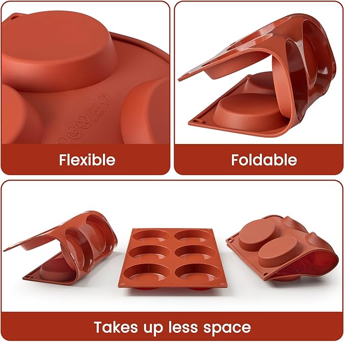 JOERSH 3-PK Silicone Egg Mold for Breakfast Sandwiches 3 Inch Round Muffin Top/Egg Pan, Oven Baking Silicone Molds for English Muffins, Whoopie Pies