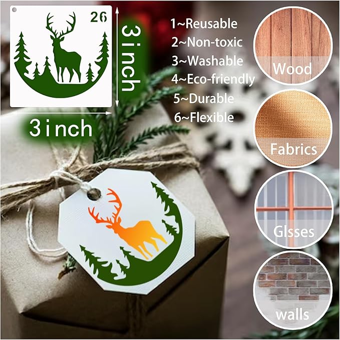 35 Pack Deer Stencils for Painting on Wood, Pine Tree Stencils Deer Head Antlers Stencil Forest Animal Template for DIY Craft Wall Fabric Rock Chalkboard Sign School Art Scrapbook Projects (Deer)