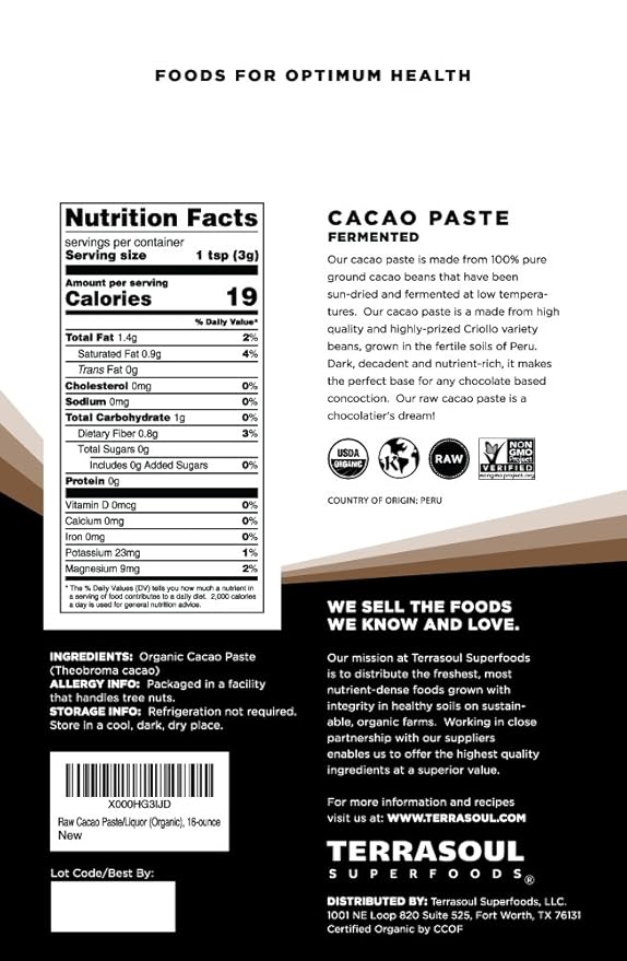 Terrasoul Superfoods Raw Organic Cacao Paste/Liquor, 2 Pounds