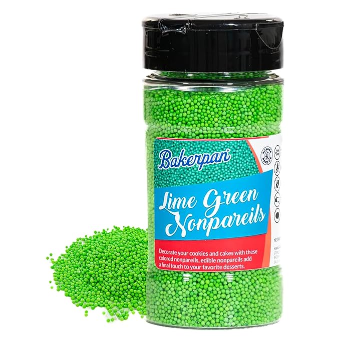 Bakerpan Lime Green Nonpareils Sprinkles - 7 Ounces Lime Green Sprinkles for Cake Decorating, Edible Nonpareils for Cupcakes, Ice Cream (Made in USA)