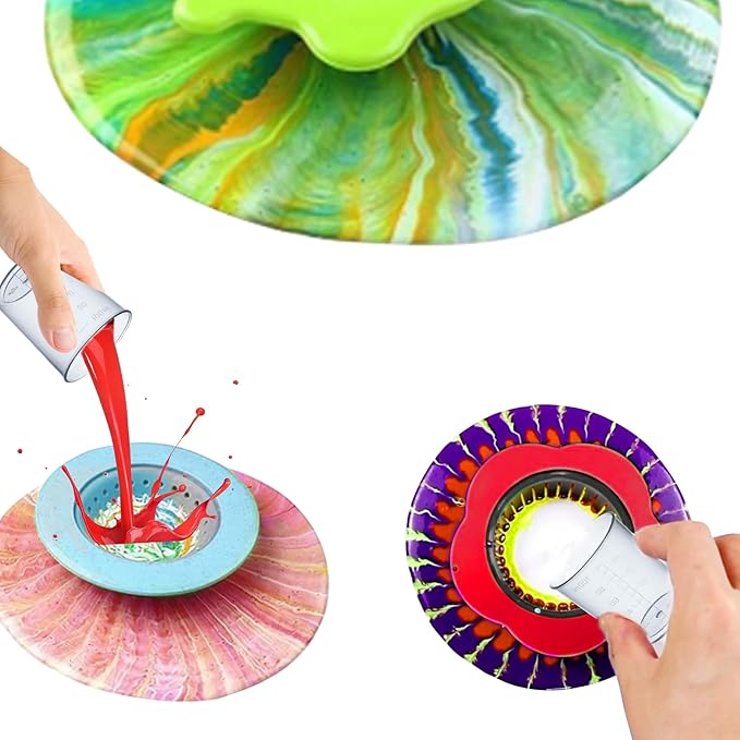 11”Rotate Turntable Sculpting Wheel with Pour Painting Supplies Acrylic Pouring Strainers for DIY Art Pouring Acrylic Paint Kit