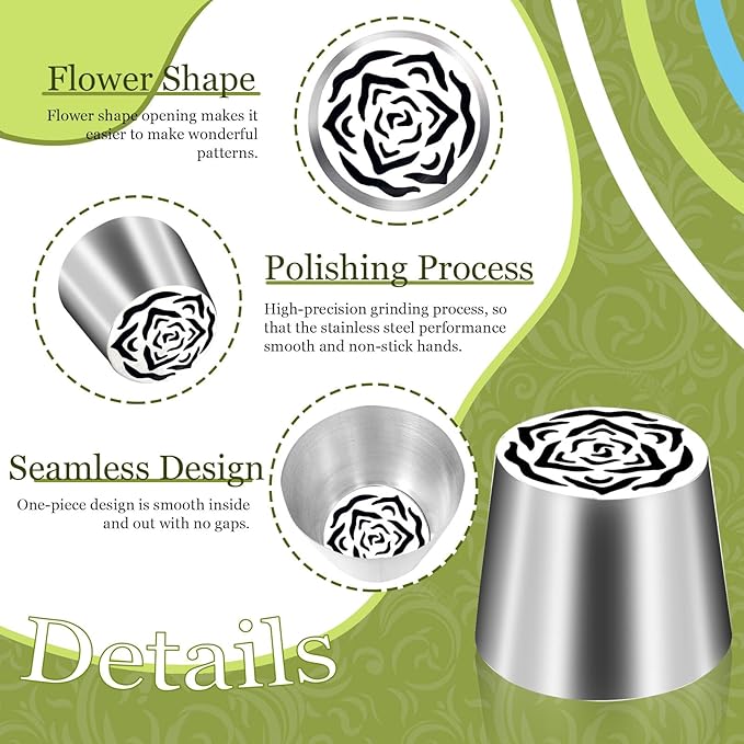 FANTEXY Extra Large Russian Piping Tip Food Grade Stainless Steel Seamless Flower Frosting Nozzles For Cakes Decorating, Buttercream Flowers,Dishwasher Safe SL58