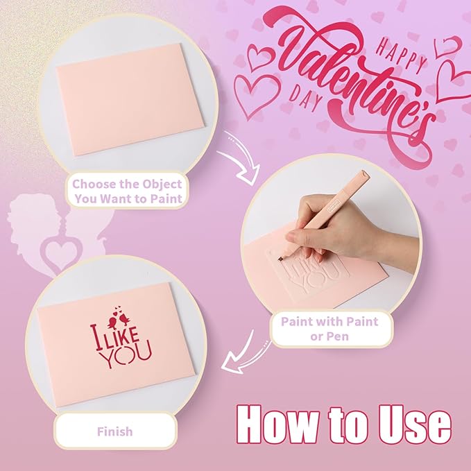 Augshy Valentine's Day Stencils, 56 Pack Reusable Plastic Template Stencils Valentine Drawing Painting Templates for Painting on Wall Floor Decor DIY Rock Painting Art Projects (3 inch)