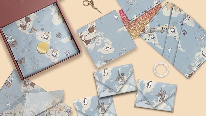 Pro Supply Global Kid's Map Printed Tissue Paper for Gift Bags or Boxes and Wrapping - Baby Shower Bulk Decorative Art Tissue Paper for Packaging and Gifting | 24 Sheets 20" x 30"