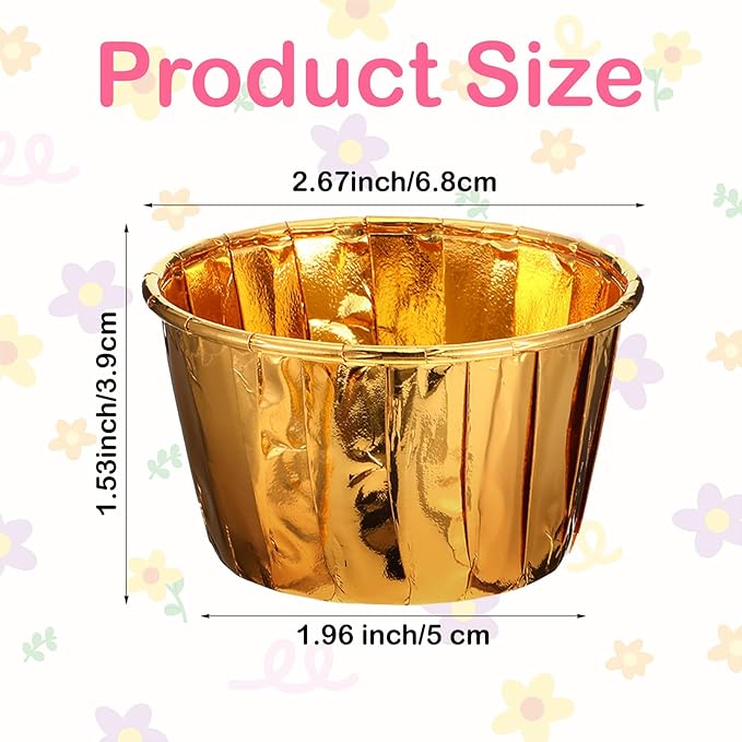 400 Pcs Gold Cupcake Liners, 3.5 oz Disposable Baking Cups Mini Foil Muffin Liners Pans Holders Containers Cupcake Wrappers for Wedding Holiday Birthday Christmas Party
