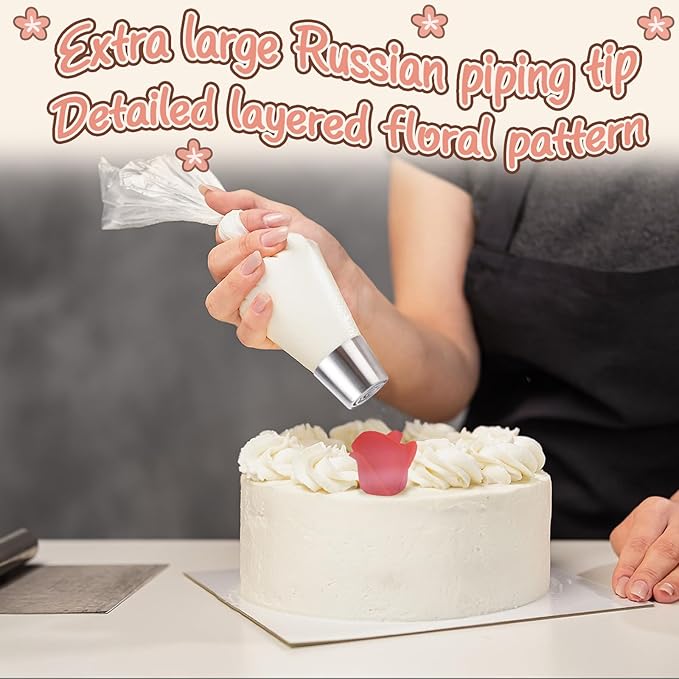 7 Pieces Extra Large Russian Piping Tips, Stainless Steel Icing Frosting Flower Piping Tips, Floral Cake Decorating Nozzle for Cookie Pastry Frosting Cream Baking Cupcake