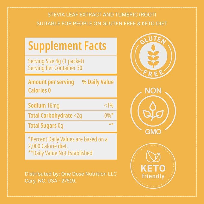Carbon Sweeteners Stevia Sweetener Packets with Turmeric for Immunity Boosting - Supports Overall Immunity and Promotes Anti Inflammation, 30 Count (Pack of 1)