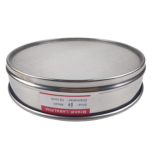 LABALPHA 60 Mesh Lab Sieves, 60 Mesh Test Sieve, 12'' Diameter, 304 Stainless Steel Wire Cloth (0.3mm)