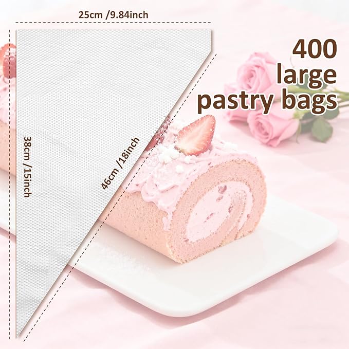 18 Inch Disposable Piping Bags,400pcs Large Piping Bags Non-Slip Pastry Bags,Thickened Plastic Icing Bags for Desserts, Cake, Breads and Cookies