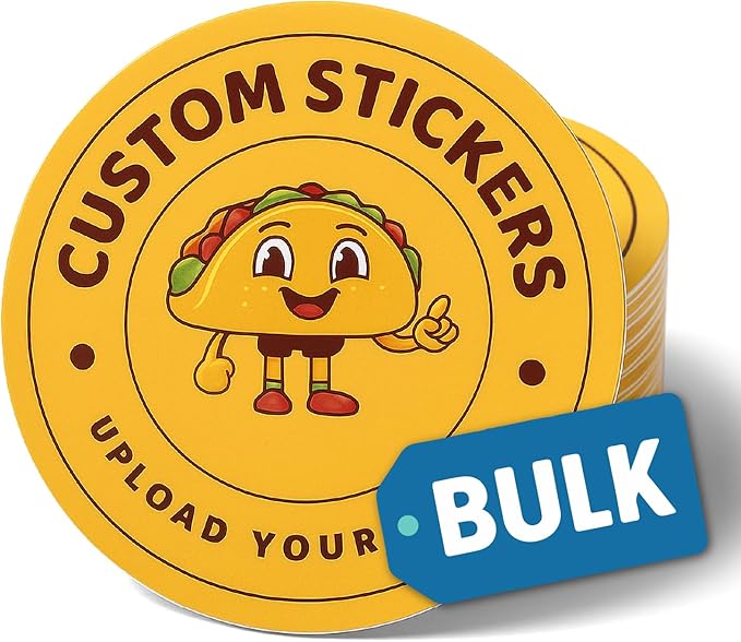 Custom Stickers Bulk | Upload Your Logo | 25-1000 | Sizes 2 inch to 12 inches | Waterproof Sticker Personalized | Decals for Water Bottle Laptop Car Truck Kids Students or Business Logo