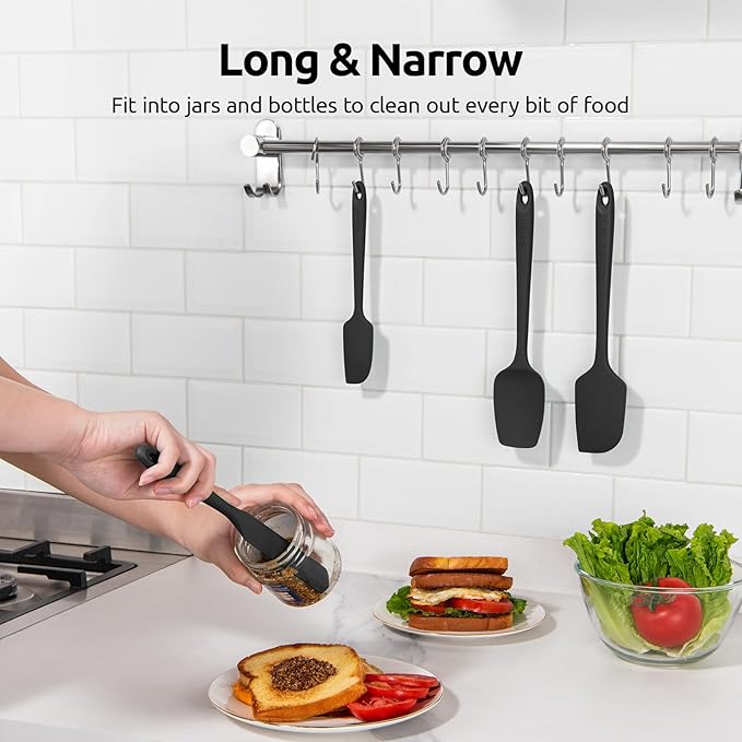 High Heat Resistant Silicone Spatulas: U-Taste 480ºF Hot Proof Food Grade Flexible Silicon Baking Scraper, Food Grade Rubber Kitchen Cooking Mixing Utensils for Nonstick Cookware Set of 4 (Black)