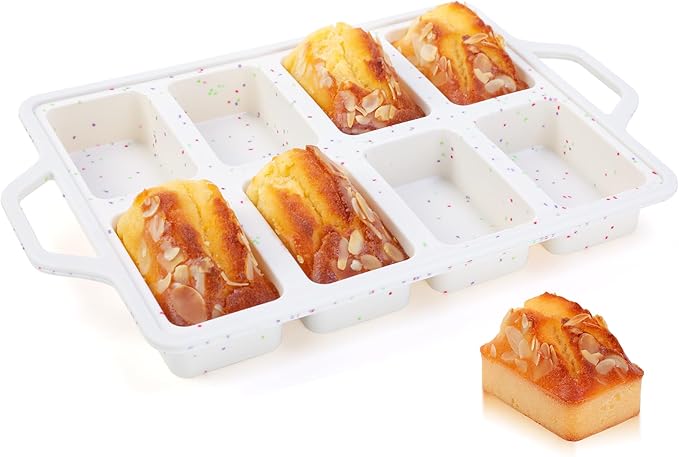 1 Pc Mini Loaf Pans with Metal Reinforced Frame, Nonstick Small Silicone Bread Pans for Baking, 8 Cavity Tiny Meatloaf Pan (Cream)