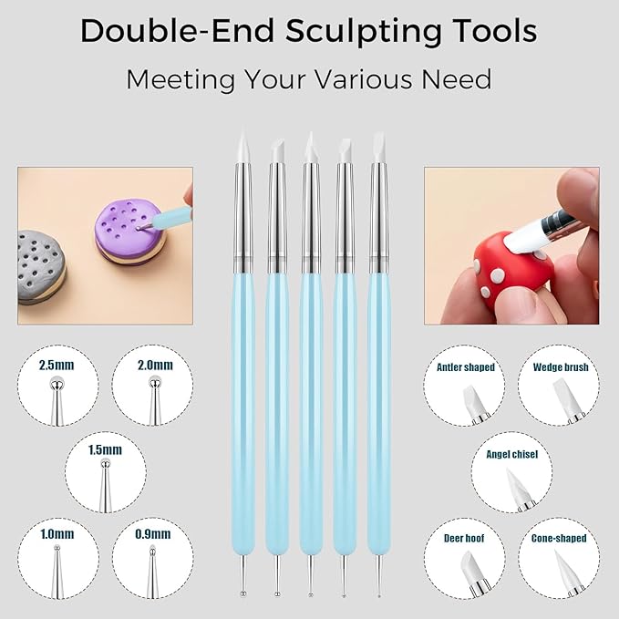 52 Clay Pottery Tool, Ceramic Sculpting Tools with Brushes, DIY Clay Tools Set for Carving, Craft, Dotting, Drawing, Shaping, Molding