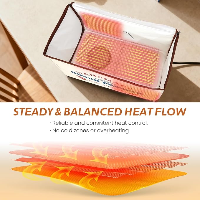 Extra Large Folding Dough Proofing Box with 3-Sided Heating, Temp Control (50-130℉), 24-Hour Timer, Beep Alert, Storage Bag – Ideal for Sourdough, Pizza, Yogurt & Seed Starting