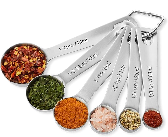 Last Confection Stainless Steel Measuring Spoons, Set of 6 for Dry Spices and Liquid Cooking & Baking Ingredients