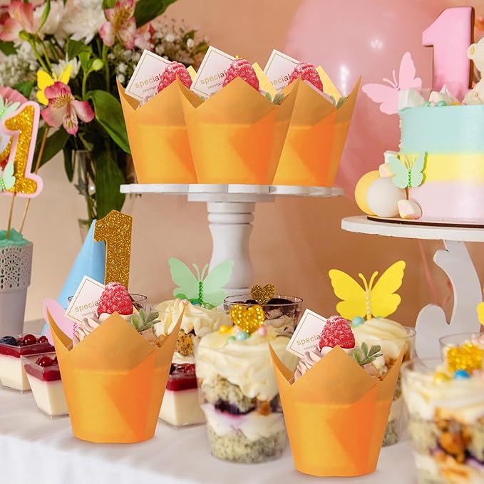 Tulip Cupcake Liners for Baking Muffin Liners Printed Baking Cups Holders Greaseproof Wrappers Decoration for Cupcake Bouquet Birthday Party Wedding Bride Shower