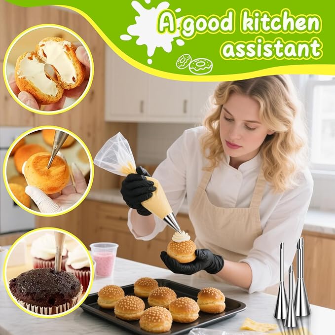 Suuker Cream Piping Tips, Stainless Steel Long Cream Puff Nozzle Decor Small Pastry Icing Piping Decorating Tools (3 Pieces)