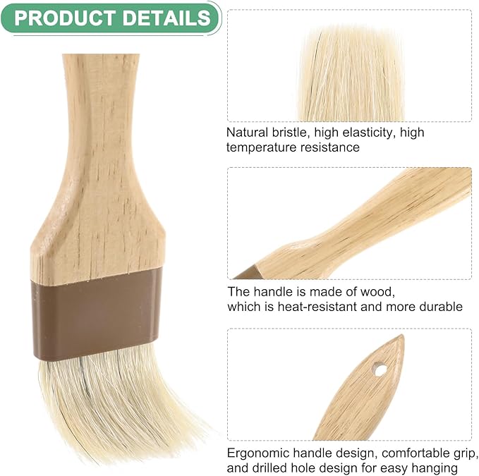 2-Pack Pastry Brush, Wooden Handle Natural Bristle Basting BBQ Oil Brush for Cooking/Barbecue/Kitchen [1.6"]
