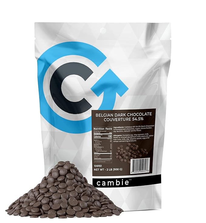 Cambie Dark Chocolate Couverture 54.5%, 2 Pounds of Dark Chocolate Chips, European Style Couverture for Chocolatiers, Pastry Chefs, Home Bakers, and Professionals, 2 Pounds