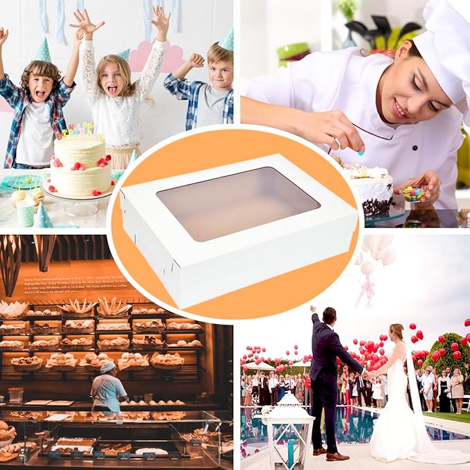 JJO 26x18x5 Inch Full Sheet Cake Boxes with Thick Cake Boards,5 Pack-Large Bakery Boxes Corrugated Rectangle Cake Boxes for 26x18 Inch Sheet Cake,Donuts,Brownie,Pastry Baking,Muffins,Cupcake