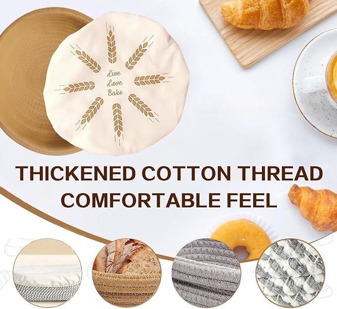 mcdhhemoCotton Rope Banneton Bread Proofing Basket Set, 2 Round Bread Baskets with Liner and Lid, Suitable for Artisan Bread Baking and Sourdough Bread Baking Supplies