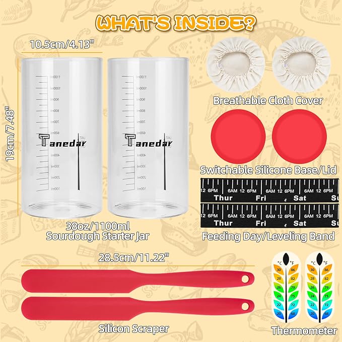 Sourdough Starter Jar Kit 2Pack, 40OZ Large Sourdough Starter Kit With Thermometer Strips & Scraper, Sourdough Bread Baking Supplies–A Perfect Sourdough Bread Starter Kit for Beginners to Expert