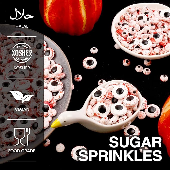 Edible Candy Eye, Halloween Sprinkles, Bloody Eyeballs, Halloween Sprinkles for Cake Decorating, Edible Cake Decoration & Cupcake Toppers, 150g/5.29oz, Party Supplies