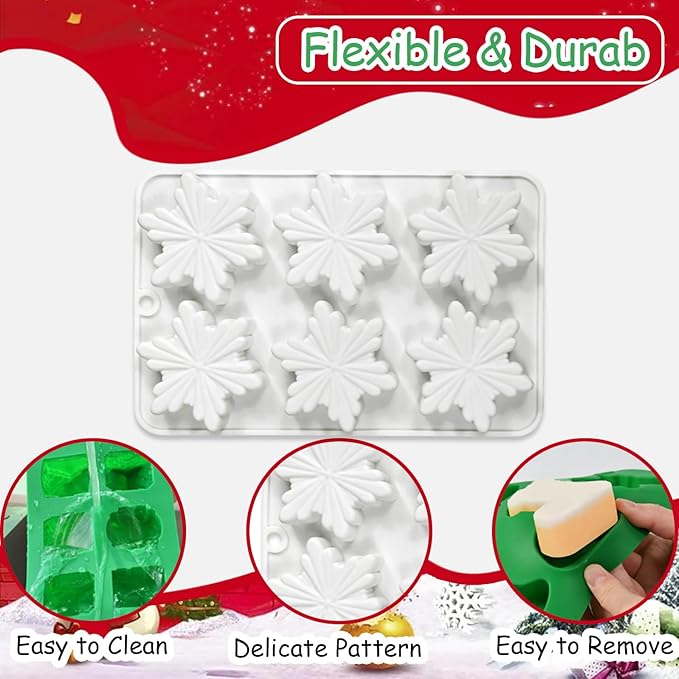 1 Pcs Snowflake Silicone Mold Christmas Chocolate Cake Molds Holiday Candy Baking Fondant Molds Christma Silicone Trays Pan Mold Festival Handmade Soap Ice Cube Biscuit Moulds