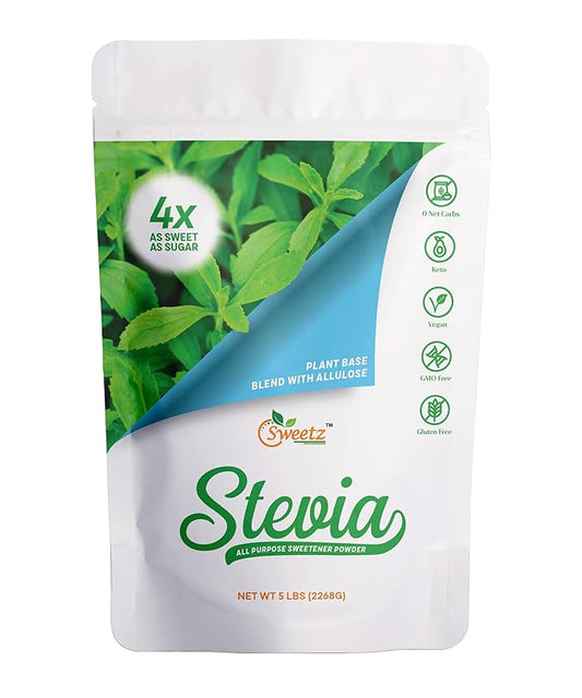Allulose – Stevia Blend All Purpose Sweetener – 4X Sugar Sweetness; Total Servings 2268; Zero Calorie Sweetener, Sugar-Free Substitute for Baking, Smoothies, Coffee; Low Carb Keto Diet Friendly Food | 5-LB