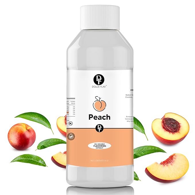 Dolce Flav Peach Extract – 8 Ounce Oil-Soluble Kosher, Sugar-Free, Concentrated Juicy Peach Flavoring for Baking, Chocolates & Desserts