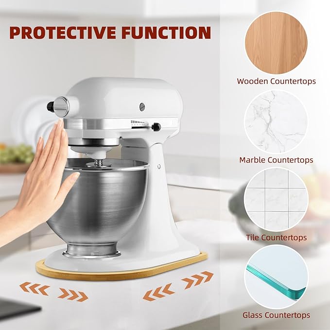 Mixer Slider Compatible with 3.5 QT Kitchen Aid Stand Mixers, Kitchen Countertop Storage Mover Sliding Caddy Mixer Slider Mat for Kitchen Aid Stand Mixer Accessories Attachment (Bamboo - Natura)