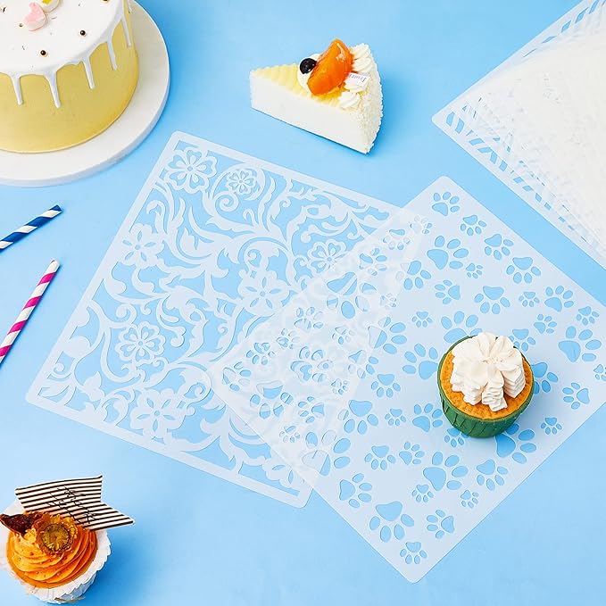 16 Pieces Cake Decoration Stencils Templates Floral Wedding Cake Molds Cookie Fondant Dessert Decorating Supplies Spray Flower Edge Molding Baking Mesh Tool Cake Decoration (Cute Style)