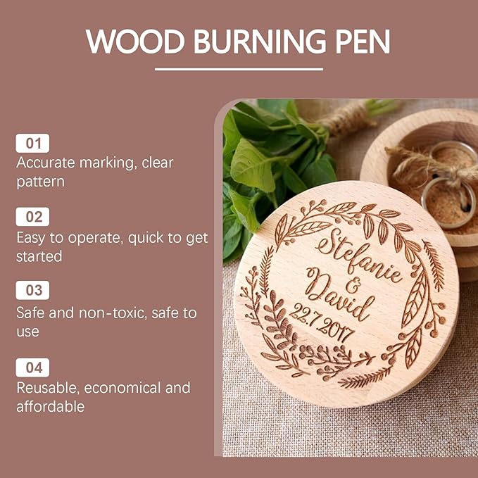 Wood Burning Marker Pen Kit with 3 Inspirational Word Stencil- Pyrography Art Tool for Wood Crafting, PET Tips, DIY Woodburning Marker Kit for Beginners, Home Studio School Art Projects