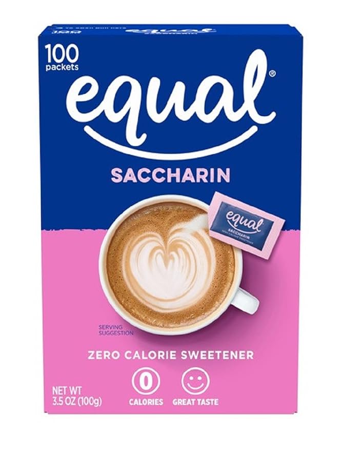 EQUAL Pink Zero Calorie Sweetener, Saccharin Sugar Substitute, Zero Calorie Sweetener Packets, Sugar Alternative, 100 Ct (Pack of 1)
