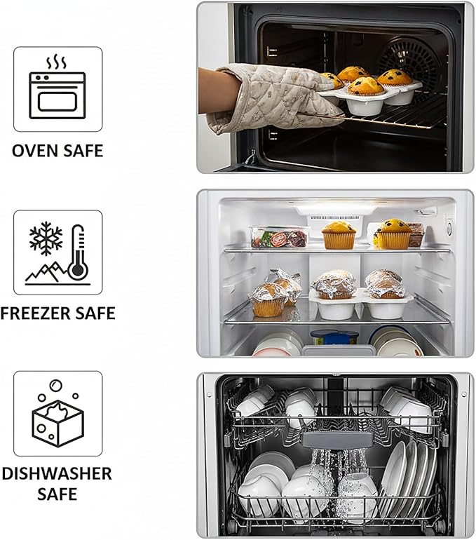 Hiceeden 2 Pack 4-Cup Ceramic Muffin Pan, Nonstick Muffin Tin with Handle, Ceramic Cupcake Baking Pans with Embossed Pattern for Muffin, Cupcake, White