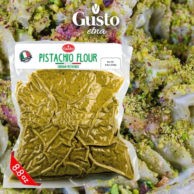 Pistachio Flour, 8.8 oz (250 g), Fine Chopped Pistachio Flour, Ground Pistachios, Pistachio Powder, Gluten Free Flour, High Protein, Non Gmo, Italy by Gusto ETNA