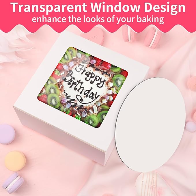 Winkio Cake Boxes with Window, 4 Pack 10 inch Disposable Bakery Boxes for Cakes, Cookies, Pies, Cupcakes, Pastries