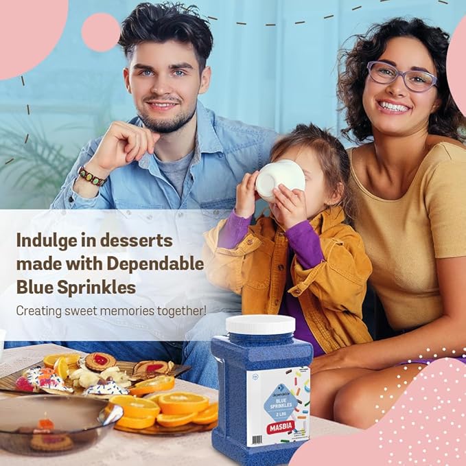 Dependable Food Blue Sprinkles - 2 Lb. Bulk Container - Gluten-Free, Kosher, Blue Jimmies for Cake Decorating, Cupcakes & More - Resealable Jar