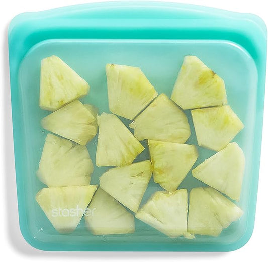 Stasher Premium Silicone Reusable Food Storage Sandwich Bag, Aqua, Microwave, Sous Vide, Dishwasher, Oven and Freezer Safe, BPA Free, Leak-free, Eco-friendly, 28 Oz
