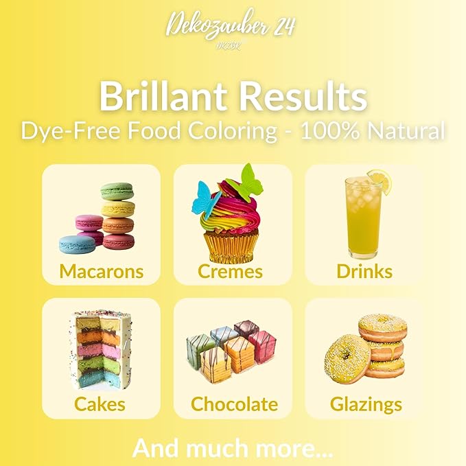 Dekozauber24 Natural yellow food coloring, 0.35oz edible powder, dye free, vegan, plant based and gluten free color for baking