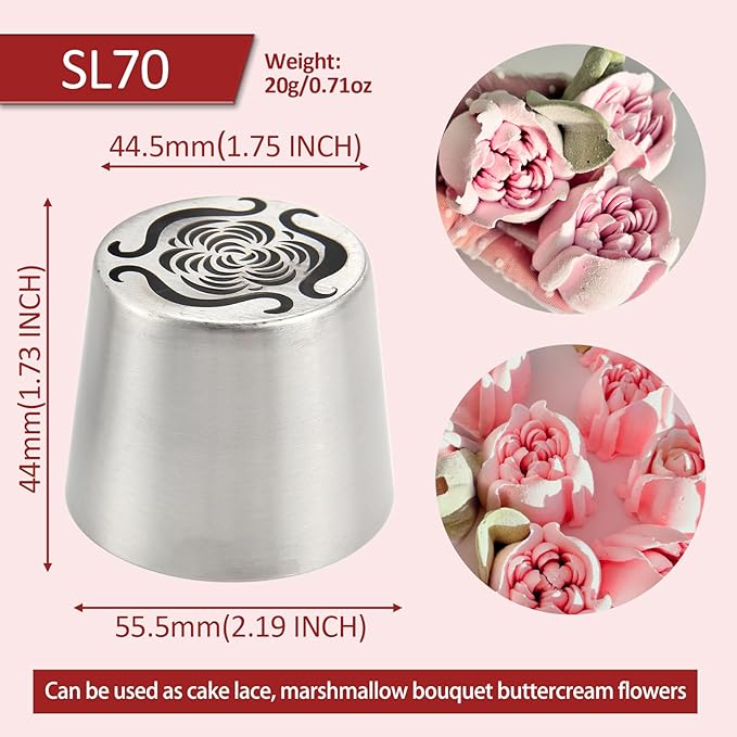 Extra Large Russian Piping Tips for Marshmallows Stainless Steel Flower Frosting Nozzles many styles Cake Decorating Baking tool for Buttercream, Cupcakes Cookies(SL70)