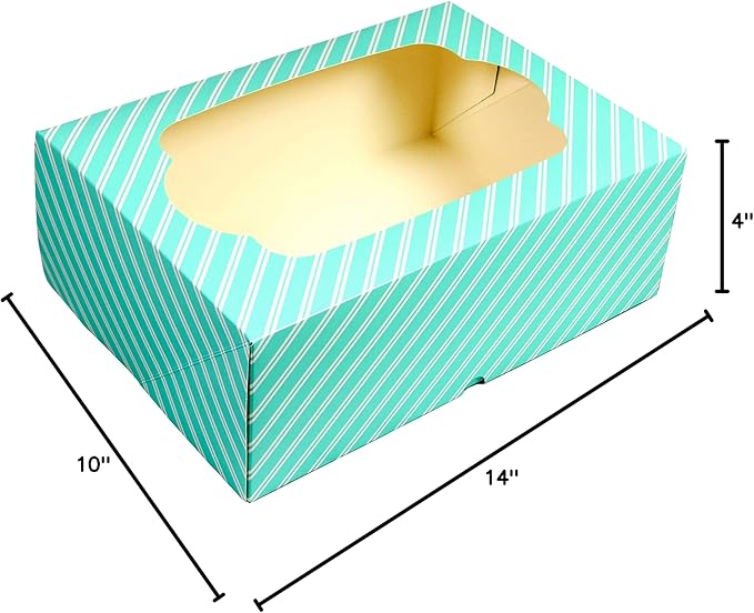 Global Sugar Art Auto-Popup Quarter Sheet Cake & 12 Cupcake Box with Window and Cupcake Inserts, Designer Blue Stripe 14 x 10 x 4 Inches, 5 Count