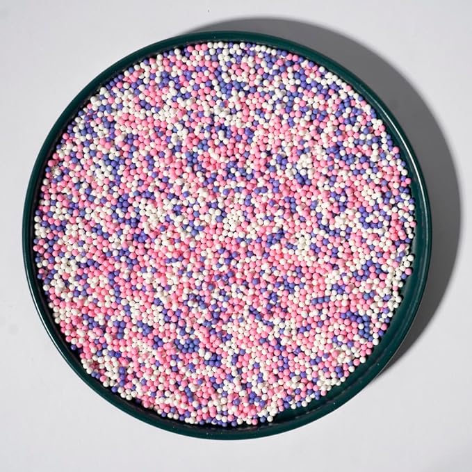 Nonpareils Sprinkles 130g/4.6oz, White Pink Purple Edible Pearl Sprinkles for Cake Decorations, Baking, Ice Cream, Cookies, Cupcake Topper Sugar Pearls for Cake Decorating(2mm Pink Purple)